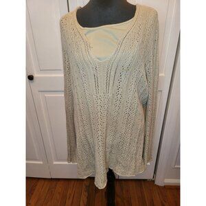Dana Buchman Beige 2 Piece Crochet Sweater/Tank XL Boho Neutral Coastal Minimal